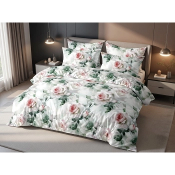 Pościel 200x220 bawełna satynowa róże czerwoen  PK785 z PRZEŚCIERADŁEM